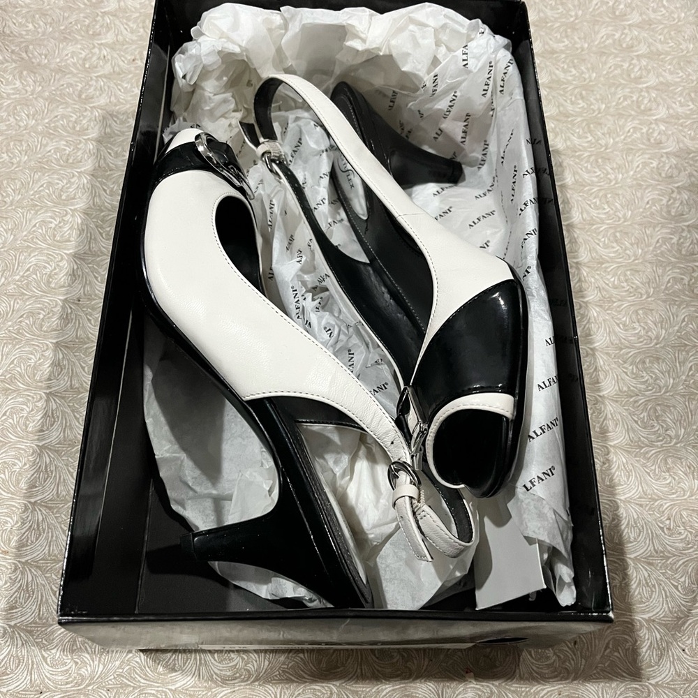 Alfani Black and White Peep Toe Slingback Heels